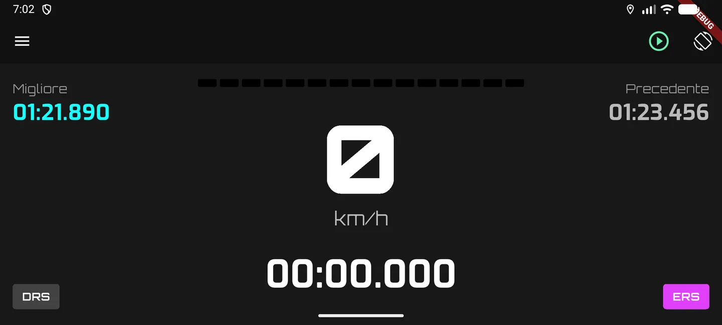 Interfaccia app mobile RACE-IT per telemetria kart sviluppata in Flutter